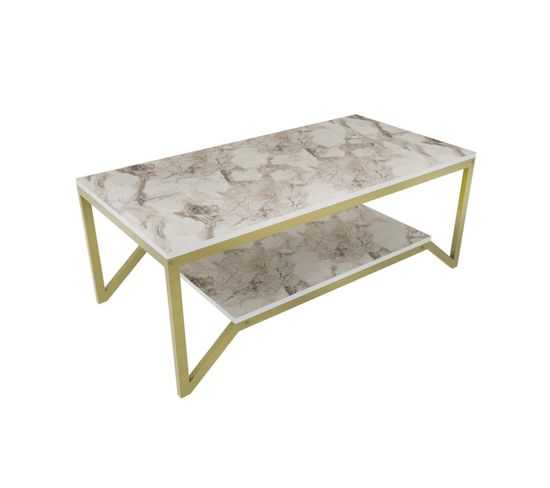 Table Basse Houyi 120cm Bois Blanc Effet Marbre Et Or