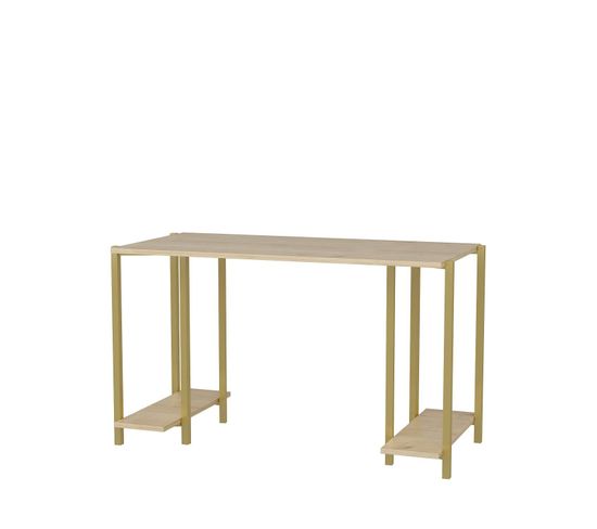 Bureau Style Minimaliste Moderne Davy L125cm Bois Clair Et Or