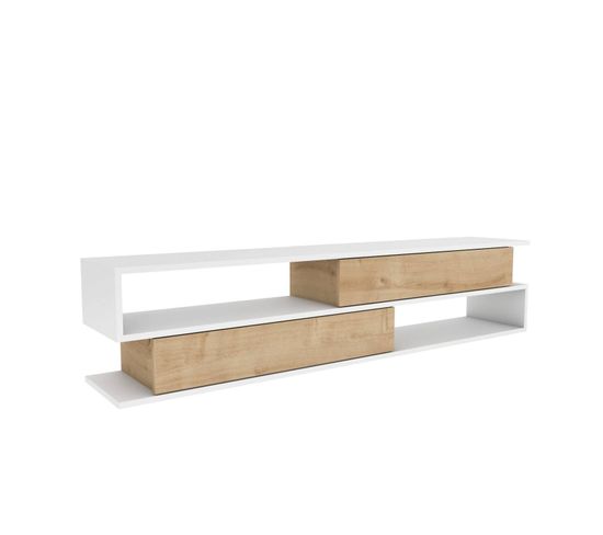 Meuble TV Bosaw L160cm Blanc Et Chêne Clair