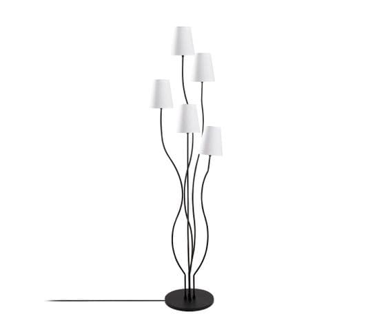 Lampadaire Design 5 Lampes Roselin H160cm Métal Noir Et Tissu Blanc