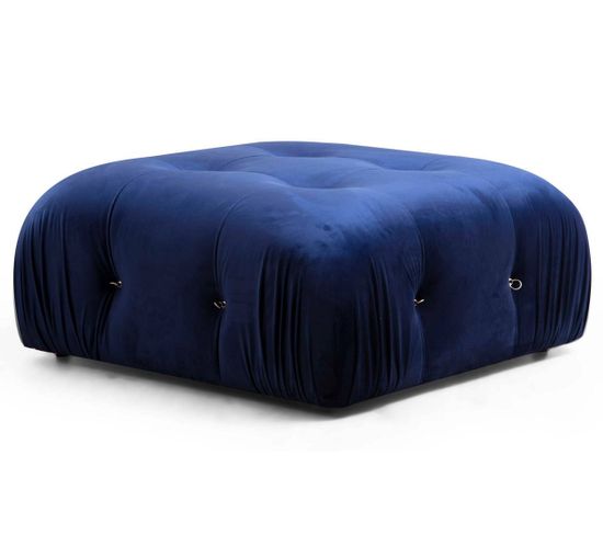 Pouf Carré Nourhane Velours Bleu Foncé