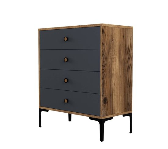 Commode 4 Tiroirs Secondo H90,7cm Bois Et Anthracite