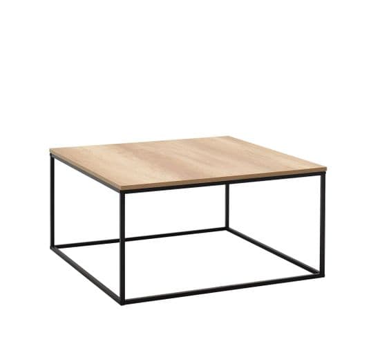 Table Basse Style Industriel Basiba 80x80cm Métal Noir Et Bois Clair