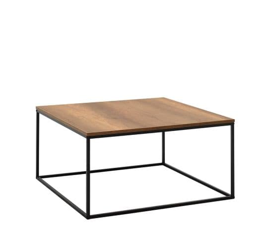 Table Basse Style Industriel Basiba 80x80cm Métal Noir Et Bois Foncé