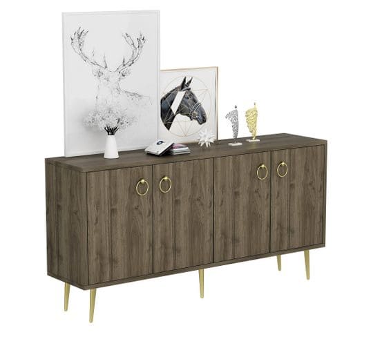 Buffet Bas Buffalo L140cm Bois Foncé Et Or