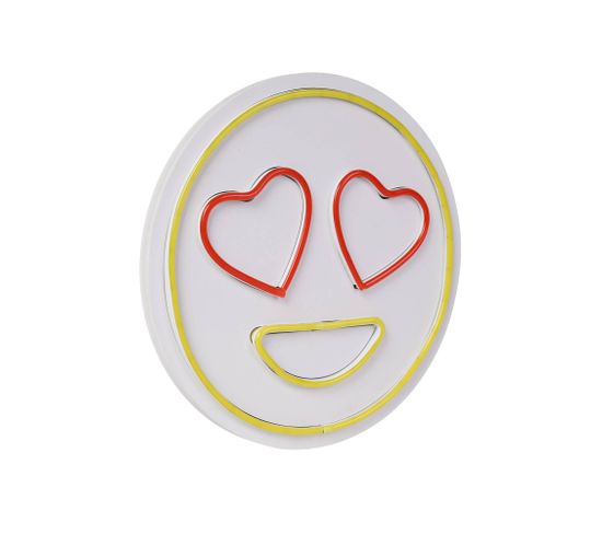 Décoration Murale Visage à Yeux En Cœurs Emo D27cm LED Rouge Et Jaune