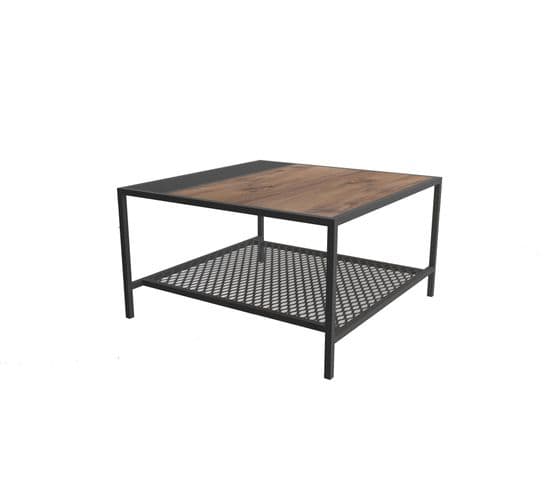 Table Basse Fionn L80xp80cm Bois Pin Foncé Et Métal Noir