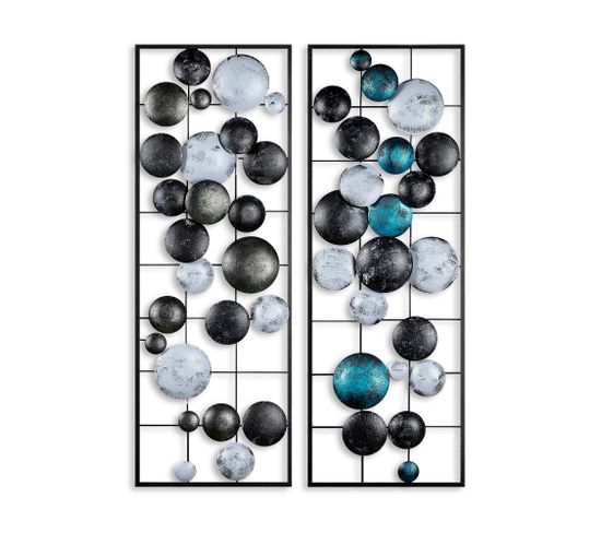 Set De 2 Décorations Murales Edalis L32xh90cm Métal Noir, Blanc Et Bleu