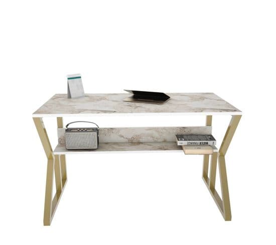 Bureau Design Wayky L120cm Effet Marbre Blanc Et Or