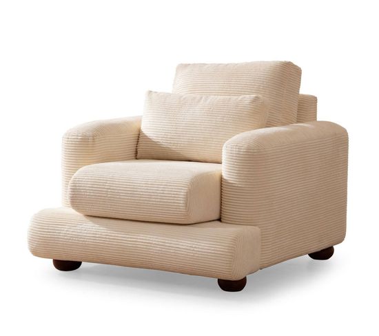 Fauteuil Jarek Velours Côtelé Beige