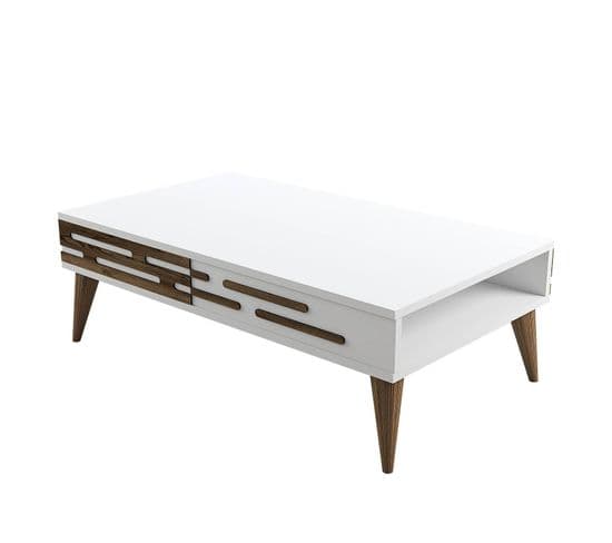 Table Basse Design Oviva L105cm Bois Foncé Et Blanc