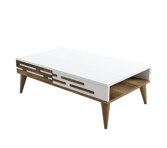 Table Basse Design Oviva L105cm Blanc Et Bois Foncé