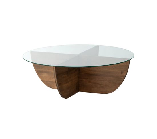 Table Basse Design Sunac D90cm Verre Transparent Et Pin Massif Foncé