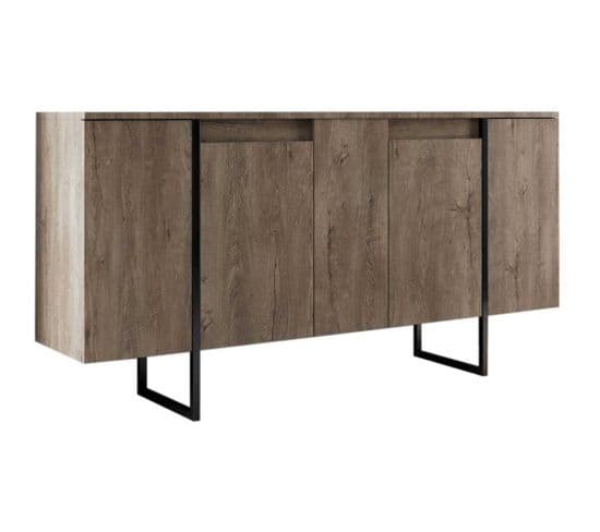 Buffet Bas Sibylle L160cm Métal Noir Et Bois Foncé