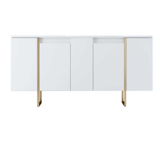 Buffet Bas Sibylle L160cm Métal Or Et Bois Blanc