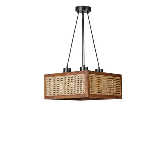 Suspension Moderne à Cannage Guzal L41xh41cm Rotin Naturel Et Bois Foncé