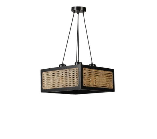 Suspension Moderne à Cannage Guzal L41xh41cm Rotin Naturel Et Bois Noir