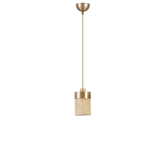 Suspension Moderne Avec Cannage Zeuris D14cm Rotin Naturel Et Métal Or