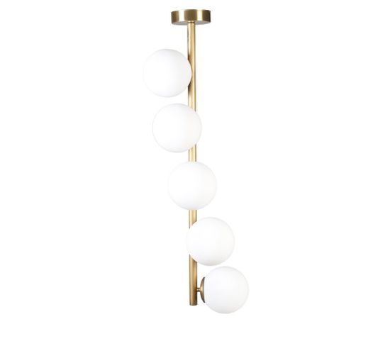 Suspension Moderne Boules De Verre Opaque Blanc 5 Lampes Sinsai H90cm Métal Or