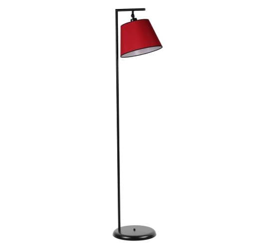 Lampadaire Moderne Simar H154cm Abat Jour Conique Bordeaux Avec Support Métal Noir