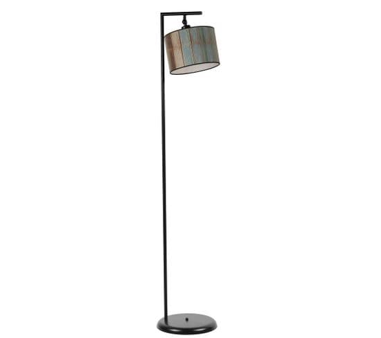 Lampadaire Moderne Simar H154cm Abat Jour Effet Lambris Vert Avec Support Métal Noir