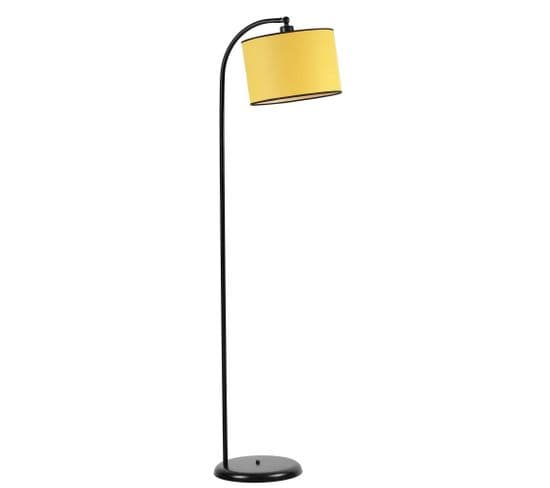 Lampadaire Arc Moderne Izra H154cm Abat Jour Jaune Avec Support Métal Noir