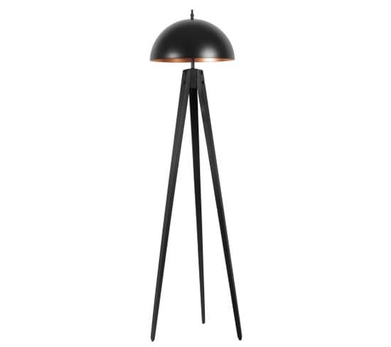 Lampadaire Design Champignon Ciol L155cm Abat Jour Métal Noir Avec Support Bois Noir