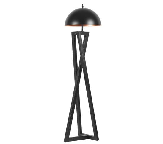 Lampadaire Design Champignon Ciol L150cm Abat Jour Métal Noir Avec Support Bois Noir