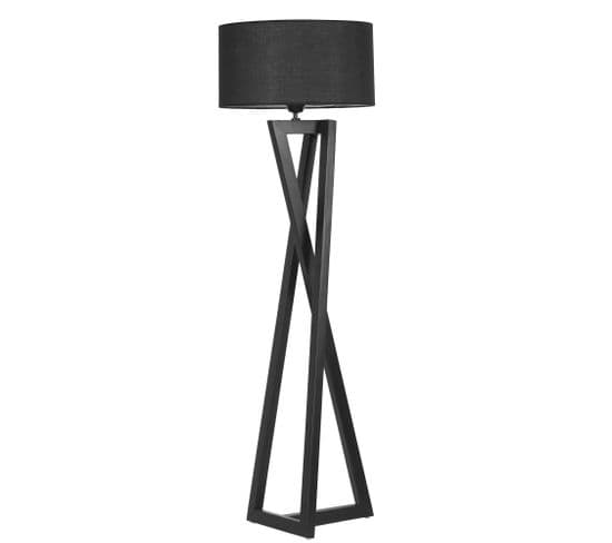 Lampadaire Design Ciol H166cm Abat Jour Noir Avec Support Bois Noir