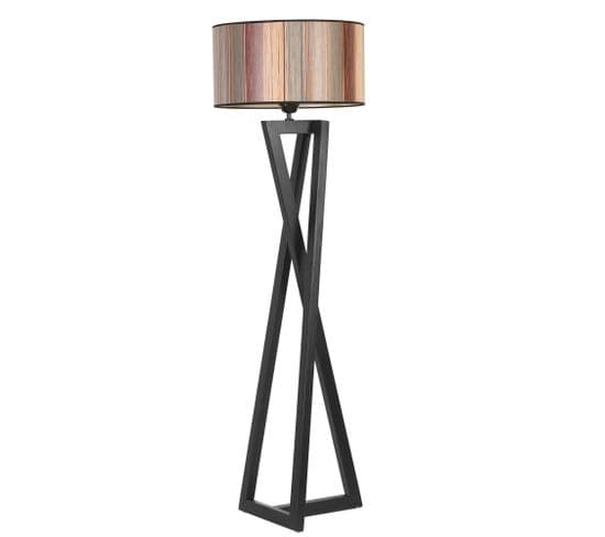 Lampadaire Design Ciol H166cm Abat Jour Effet Lambis Marron Et Ver Avec Support Bois Noir