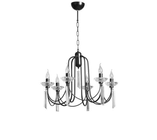 Lustre Moderne 6 Lumières Lilia D65cm Cristal Et Verre Transparent Métal Noir