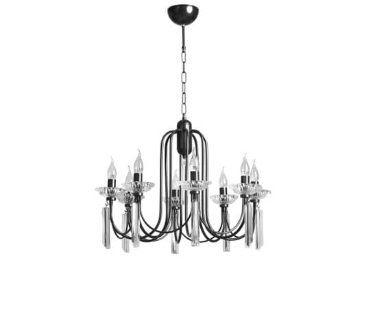 Lustre Moderne 8 Lumières Lilia D65cm Cristal Et Verre Transparent Et Métal Noir