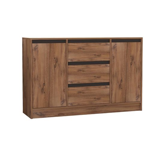 Buffet 2 Portes Et 3 Tiroirs Orian L140cm Bois Clair Et Anthracite