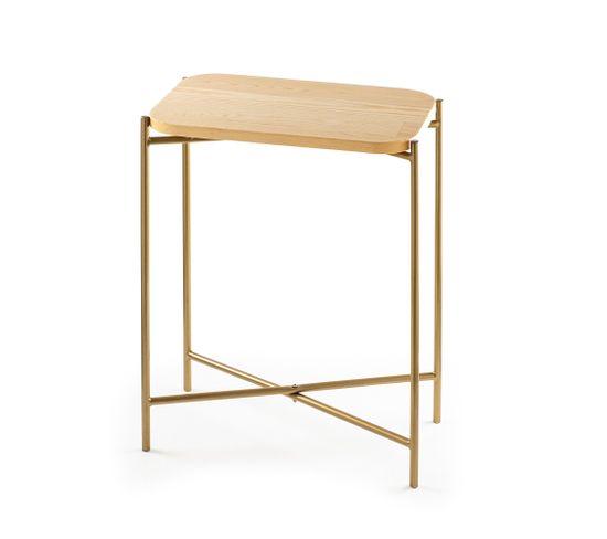 Table Basse Rectangulaire Style Industriel Antula 40x26cm Bois Massif Clair Et Métal Or