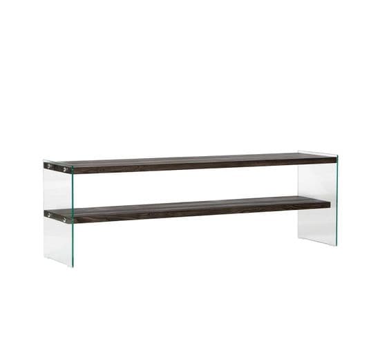 Meuble TV Minimaliste Wako L140cm Verre Transparent Et Bois Massif Anthracite