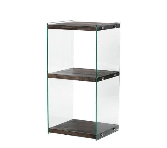 Table D'appoint Wako L40xh80cm Bois Massif Anthracite Et Verre Transparent