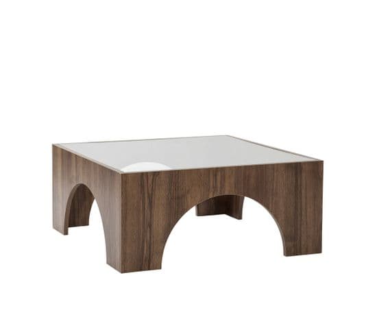 Table Basse Vittina 80x80cm Bois Foncé Et Verre Transparent