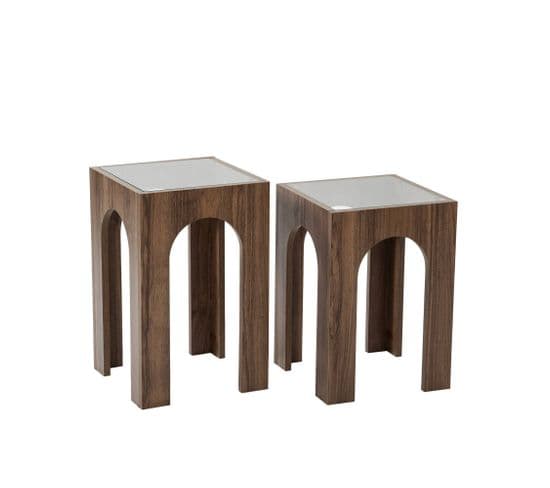 Set De 2 Tables D'appoint Vittina Bois Foncé Et Verre Fumé Transparent