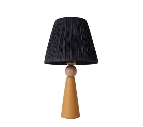 Lampe à Poser Style Contemporain Ekimo D24cm Abat Jour Tissu Noir Avec Base Céramique