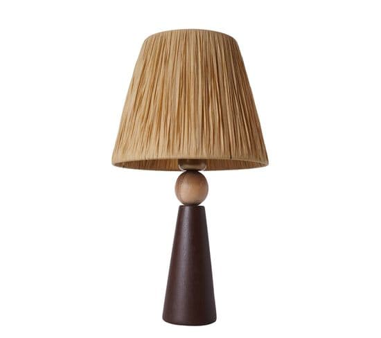 Lampe à Poser Style Contemporain Ekimo D24cm Abat Jour Tissu Brun Avec Base Céramique