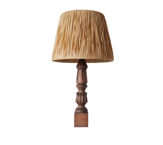 Lampe à Poser Style Vintage Hany D33cm Bois Tourné Foncé Et Tissu Brun