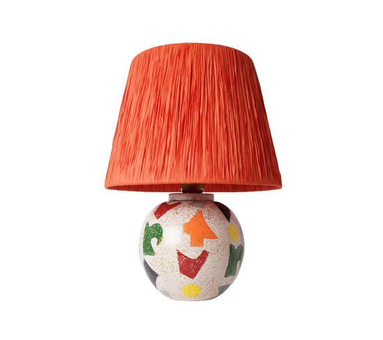 Lampe à Poser Design Dialin D33cm Raphia Orange Et Céramique Multicolore