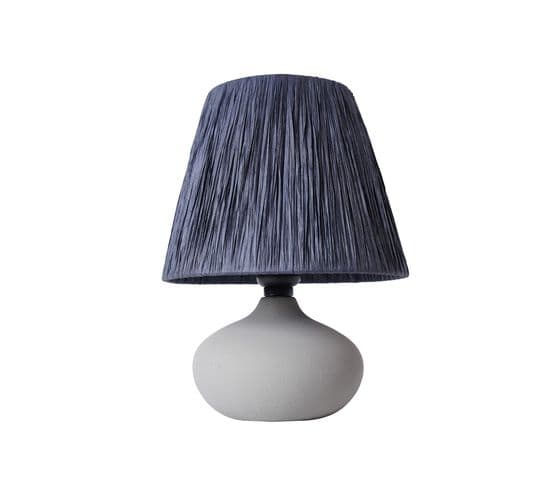 Lampe à Poser Moderne Evaly D24cm Raphia Gris Foncé Et Céramique Grège