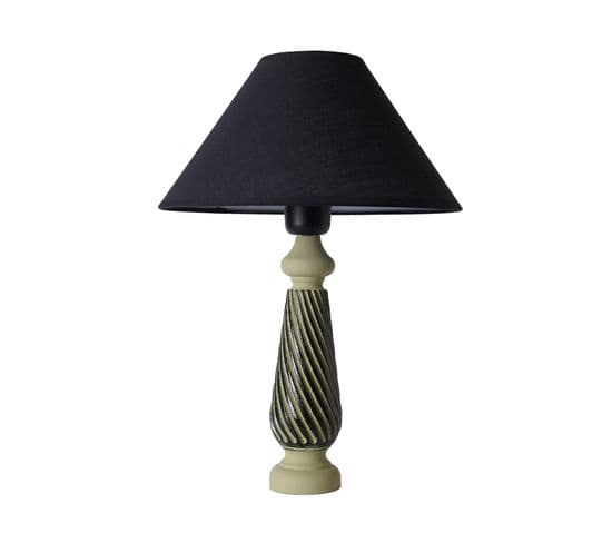 Lampe à Poser Style Contemporain Ekimo D33cm Abat Jour Tissu Noir Avec Base Céramique Vert Et Noir
