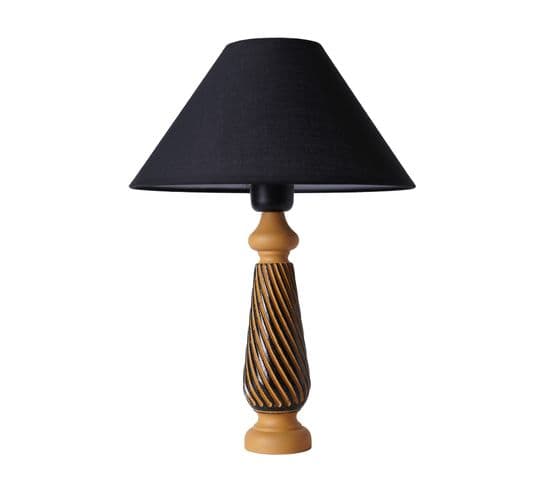 Lampe à Poser Style Contemporain Ekimo D33cm Abat Jour Tissu Noir Avec Base Céramique Marron Clair E