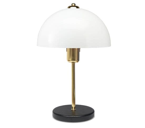 Lampe à Poser Champignon Kanile D23cm Métal Blanc Et Or Et Bois Noir