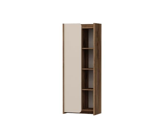 Étagère Bibliothèque à Porte Battante Maritta L60cm Bois Clair Et Beige