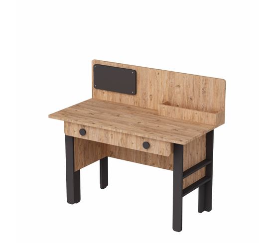 Bureau Avec Tiroir Donall L120cm Bois Naturel Et Anthracite