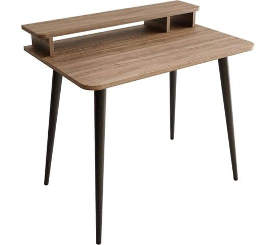 Bureau Style Scandinave Minimaliste Dylia L90cm Bois Foncé Et Marron Foncé