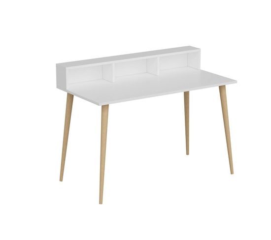 Bureau Style Scandinave Anayis L120cm Blanc Et Bois Clair